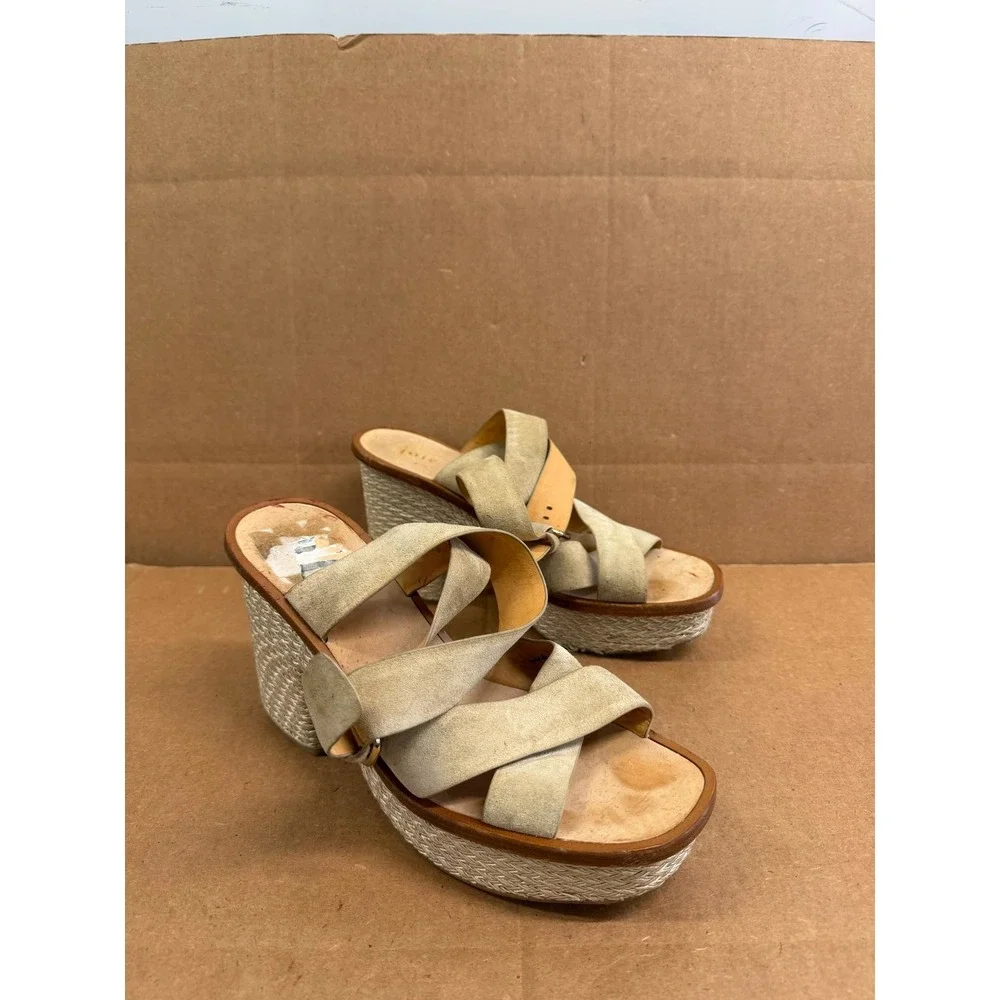 Joie Tanglee Suede Platform Espadrille Wedge Sandals Tan Womens Size 41 EU